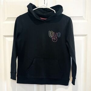 Cat & Jack Girls L(10-12) Black Fleece Pullover Hoodie Sweatshirt "Peace"